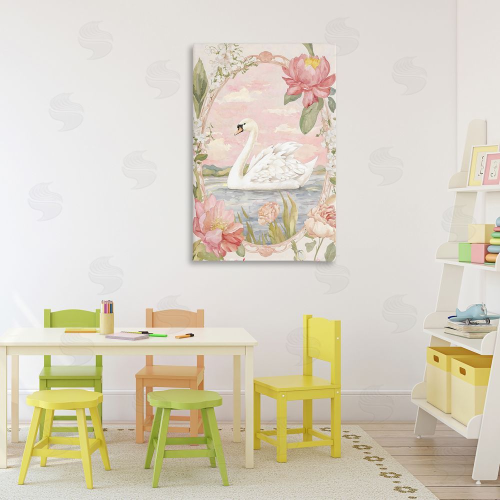 Creative Studio Floral Border Swan in Bloom Stretched Canvas Wall Art in Room