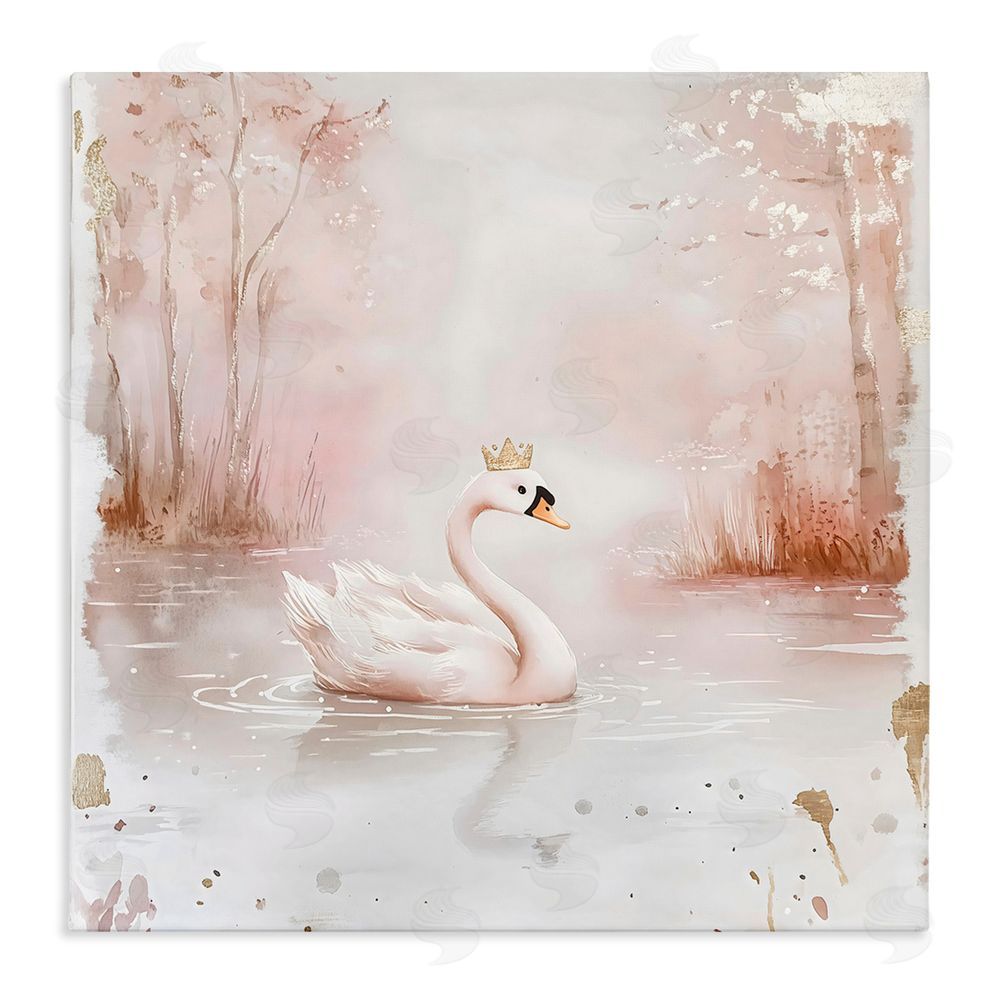 Creative Studio Swan with Crown in Pastels Stretched Canvas Wall Art Print