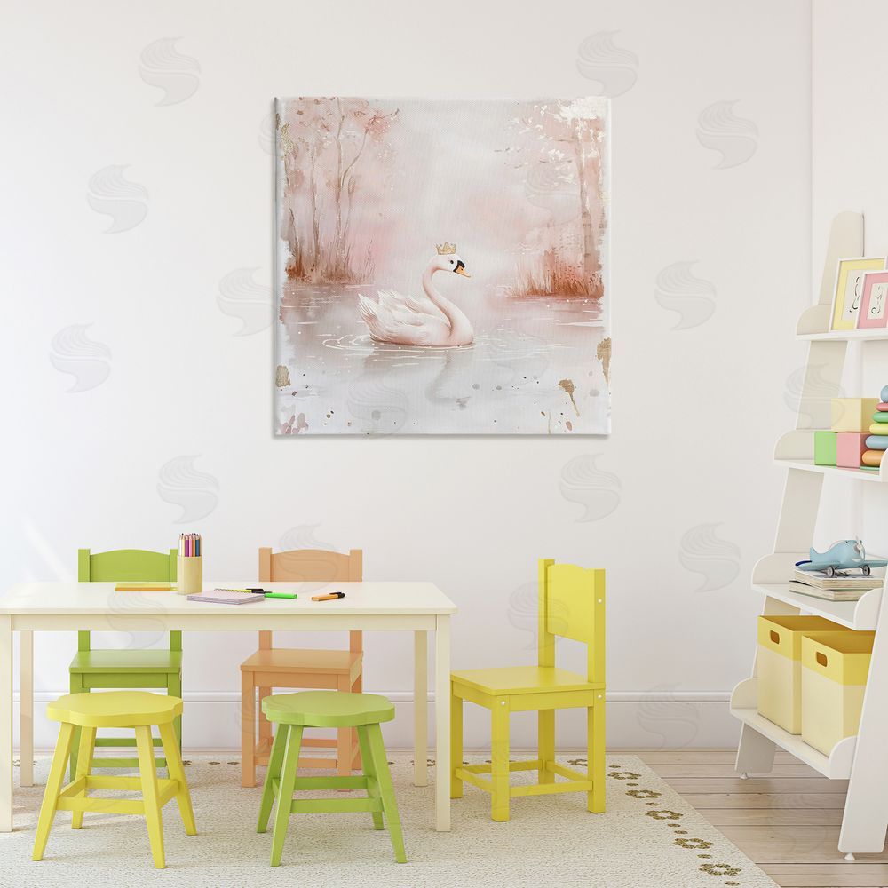 Creative Studio Swan with Crown in Pastels Stretched Canvas on Wall