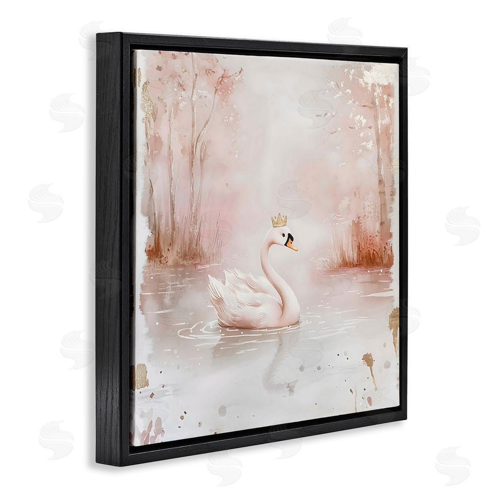 Creative Studio Swan with Crown in Pastels Black Floating Framed Canvas Wall Art Print