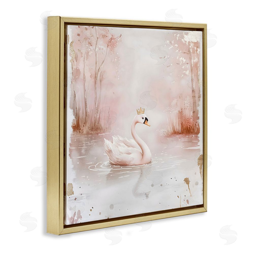 Creative Studio Swan with Crown in Pastels Gold Floating Framed Canvas Wall Art Print