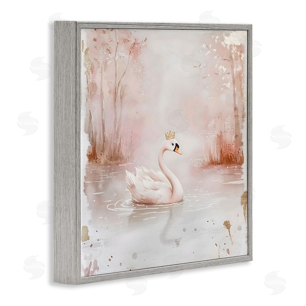 Creative Studio Swan with Crown in Pastels Gray Framed Giclee Wall Art Print