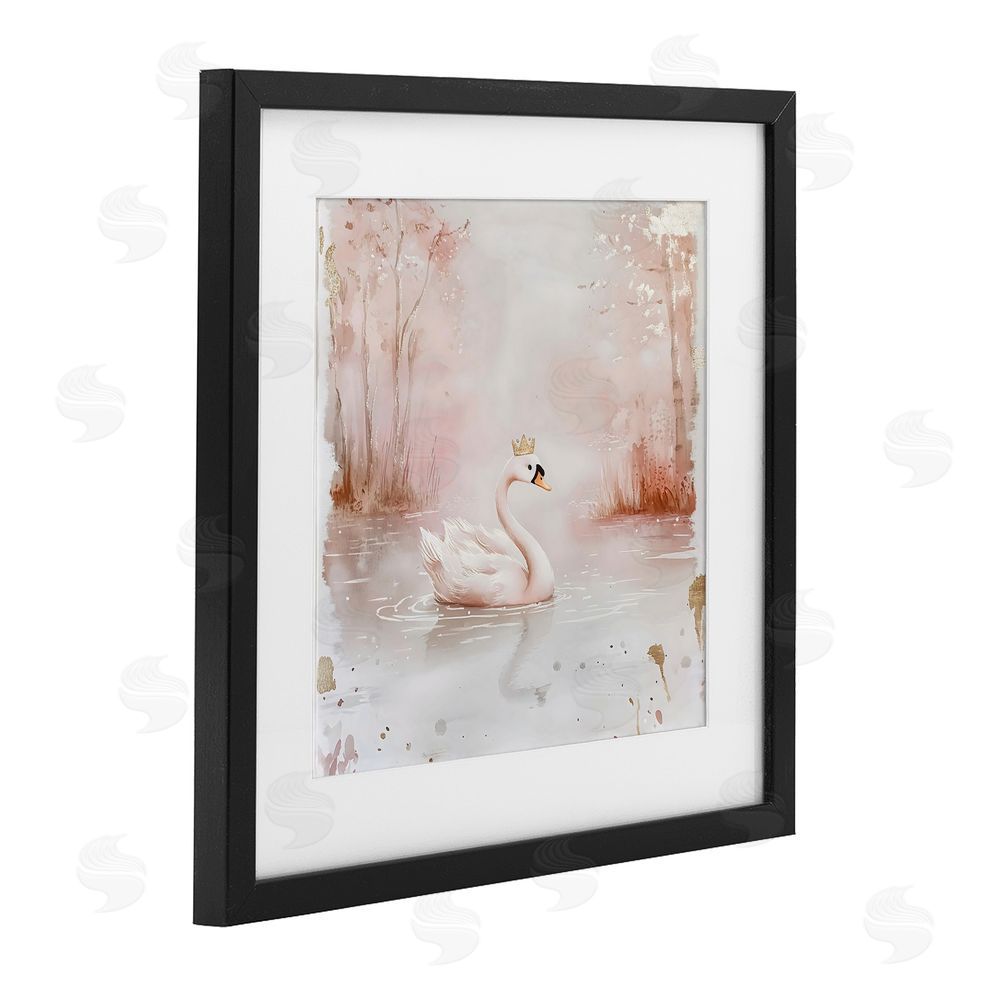 Creative Studio Swan with Crown in Pastels Black Framed Print Under Glass with White Mat Wall Art