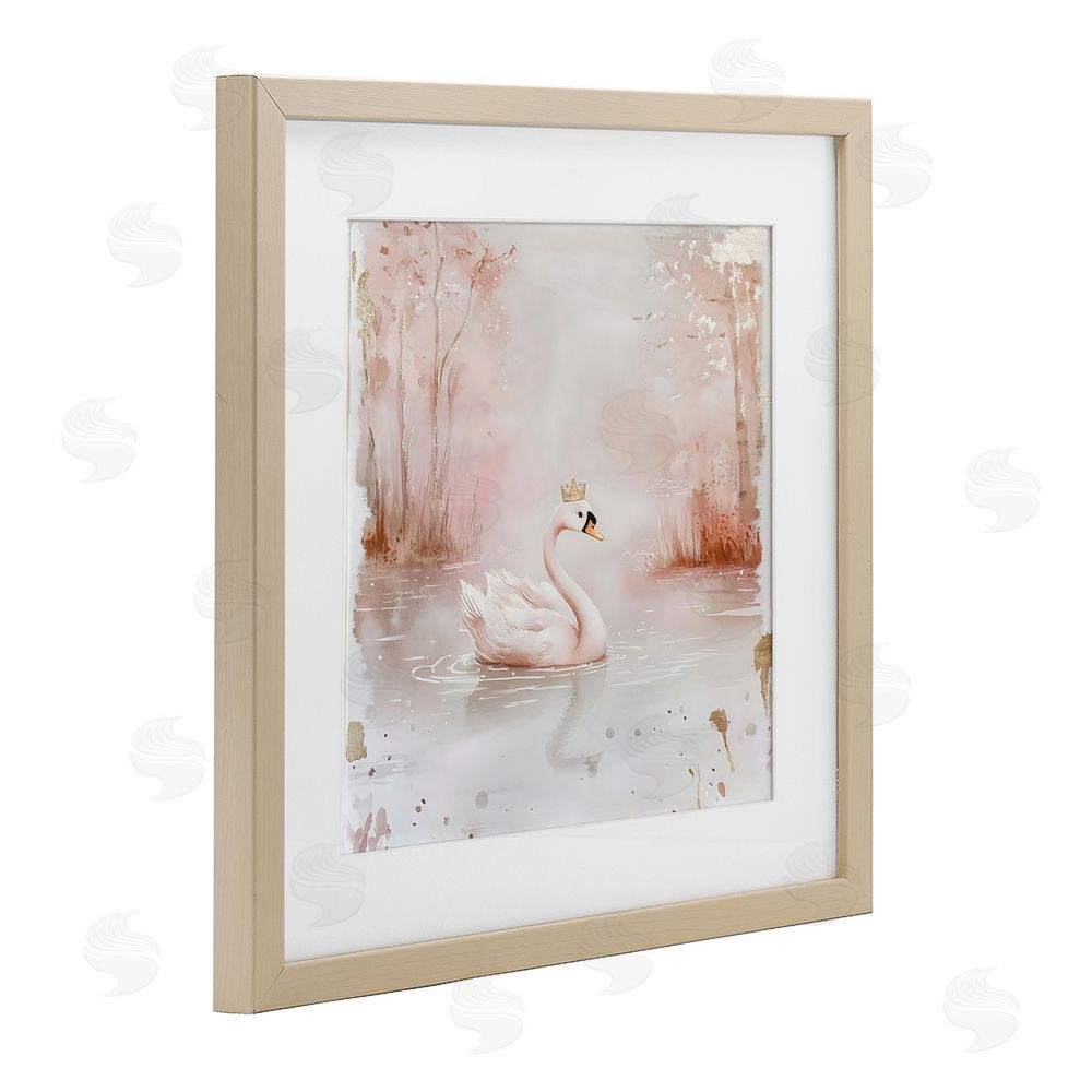 Creative Studio Swan with Crown in Pastels Brown Framed Print Under Glass with White Mat Wall Art