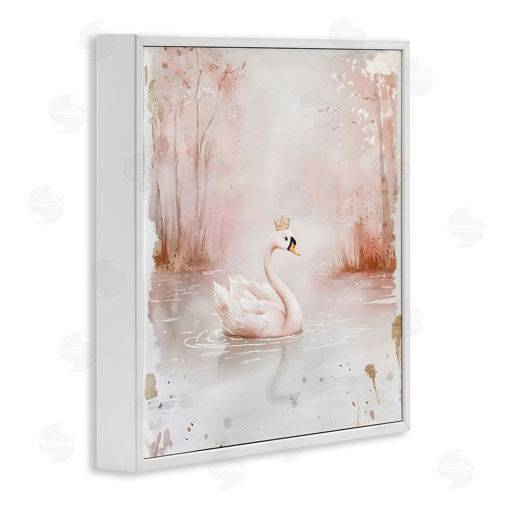 Creative Studio Swan with Crown in Pastels White Framed Giclee Wall Art Print