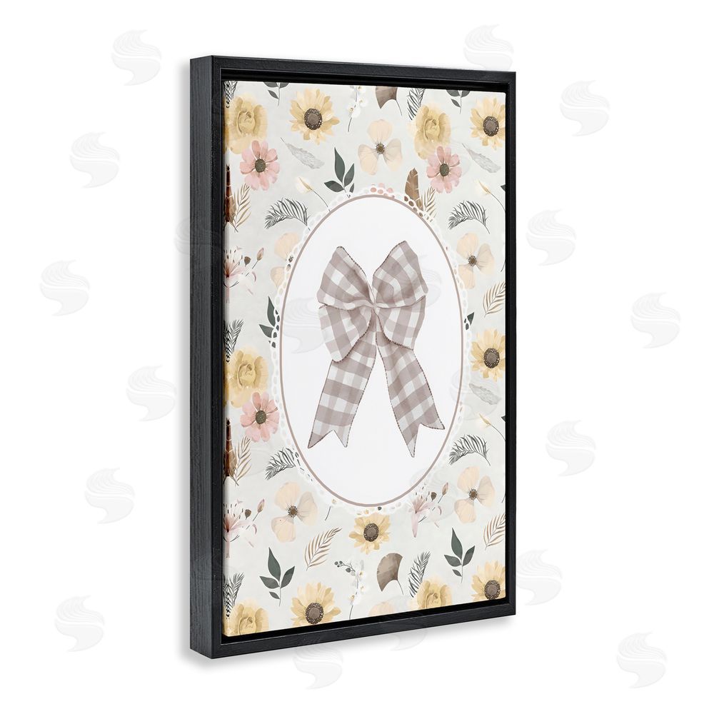 Ink Drop Loft Sunnyside Bow in Gingham Black Floating Framed Canvas Wall Art Print