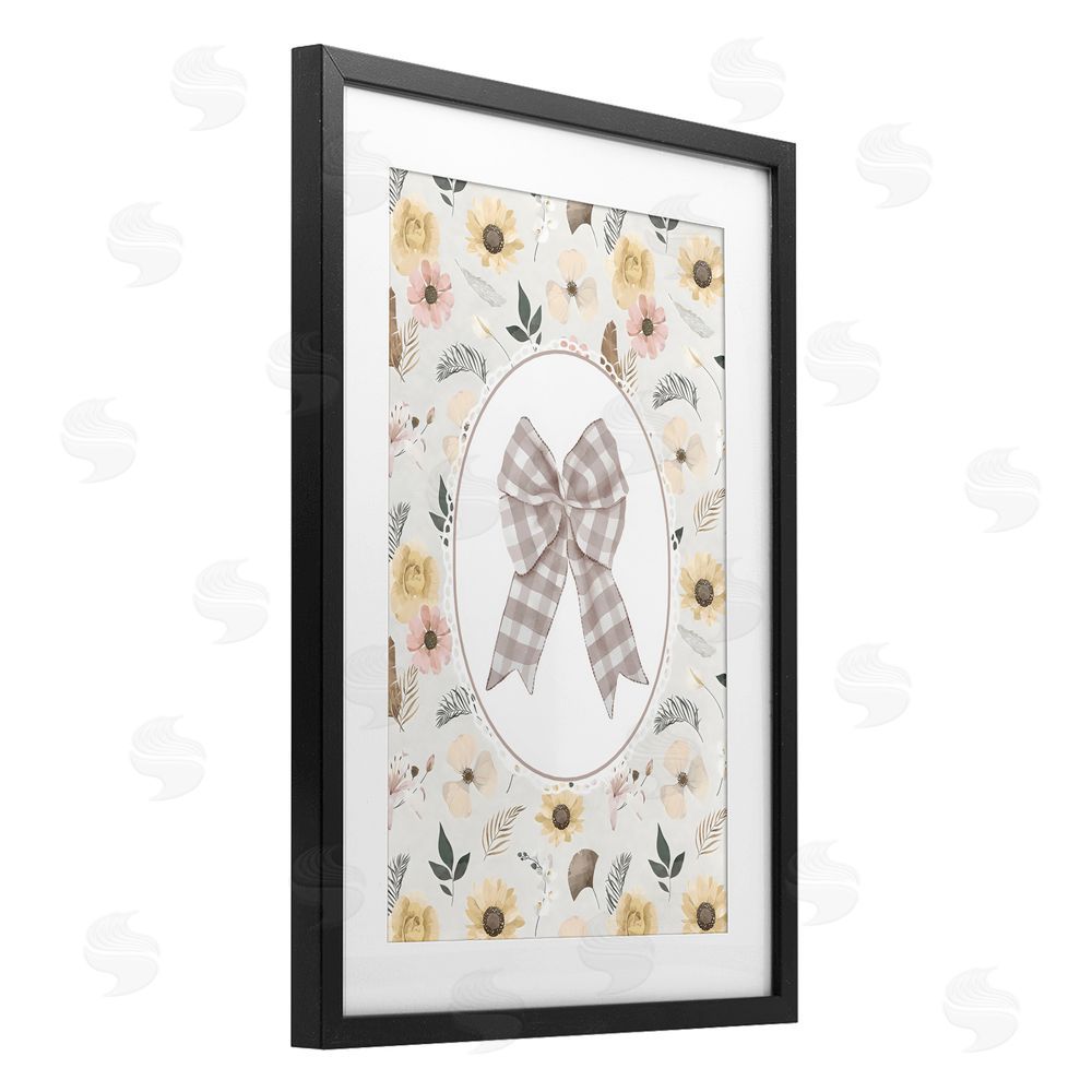 Ink Drop Loft Sunnyside Bow in Gingham Black Framed Print Under Glass with White Mat Wall Art