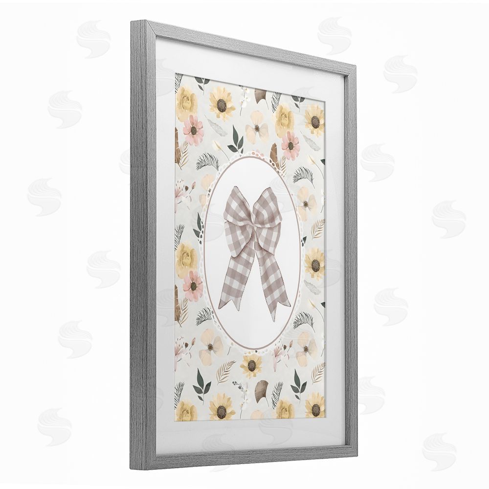Ink Drop Loft Sunnyside Bow in Gingham Gray Framed Print Under Glass with White Mat Wall Art