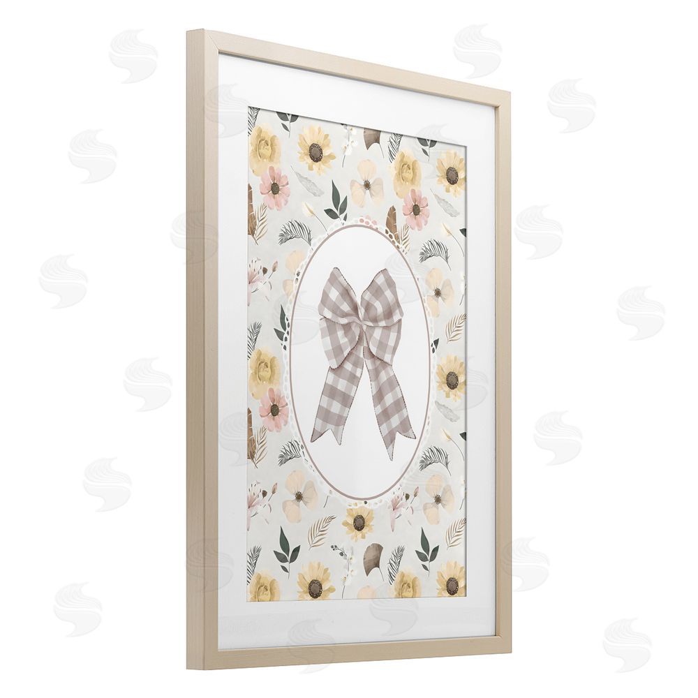 Ink Drop Loft Sunnyside Bow in Gingham Brown Framed Print Under Glass with White Mat Wall Art