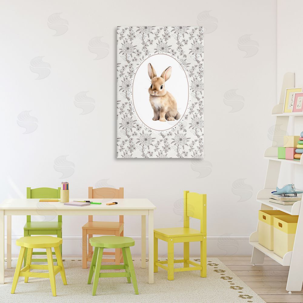 Ink Drop Loft Mauve Botanical Bunny Stretched Canvas Wall Art in Room