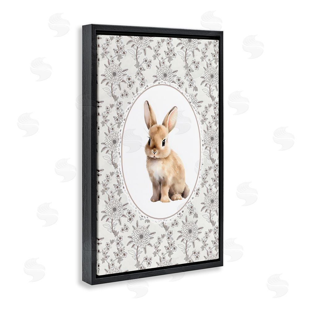 Ink Drop Loft Mauve Botanical Bunny Black Floating Framed Canvas Wall Art