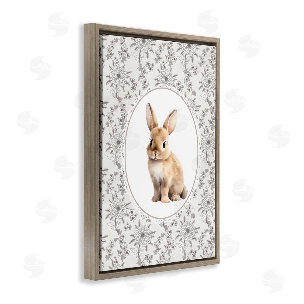 Ink Drop Loft Mauve Botanical Bunny Brown Floating Framed Canvas Wall Art