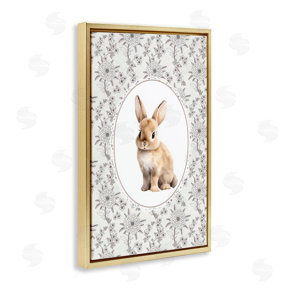 Ink Drop Loft Mauve Botanical Bunny Gold Floating Framed Canvas Wall Art