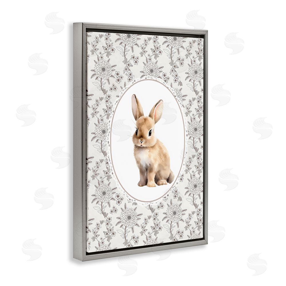 Ink Drop Loft Mauve Botanical Bunny Gray Floating Framed Canvas Wall Art