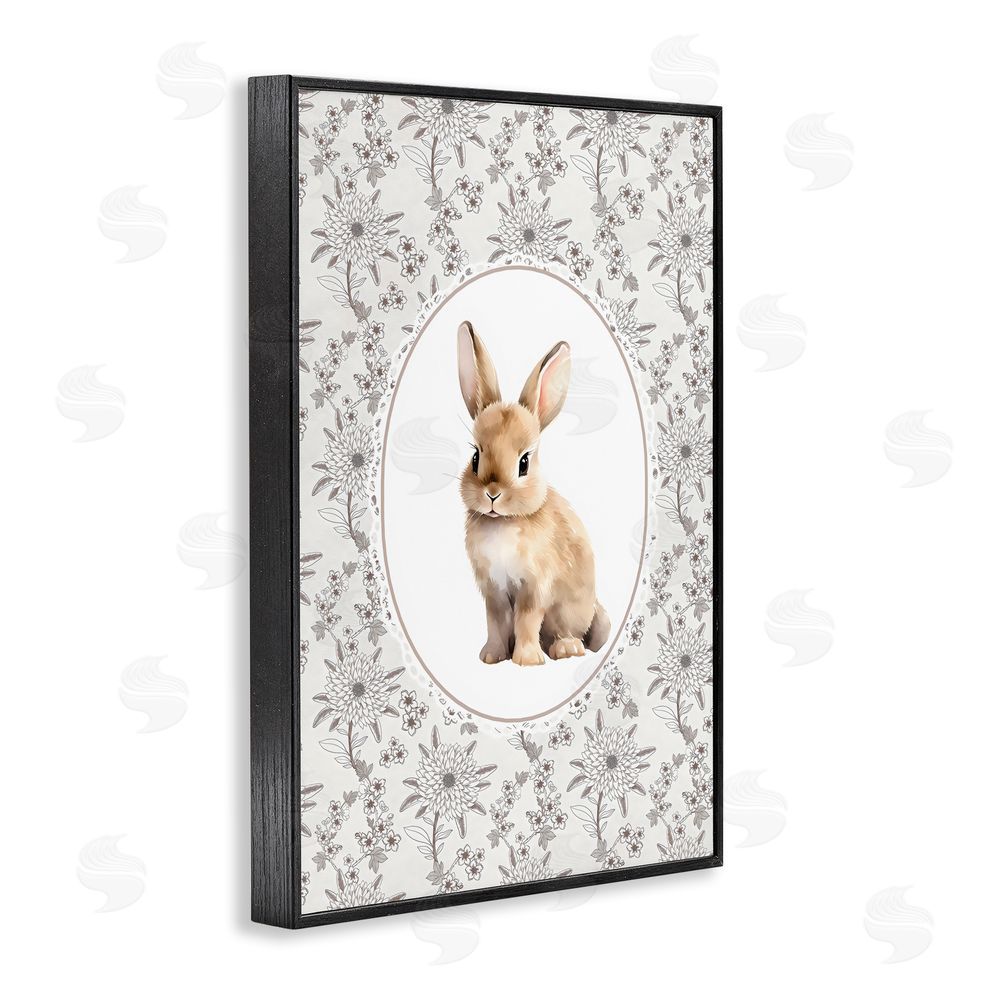 Ink Drop Loft Mauve Botanical Bunny Black Framed Giclee Wall Art