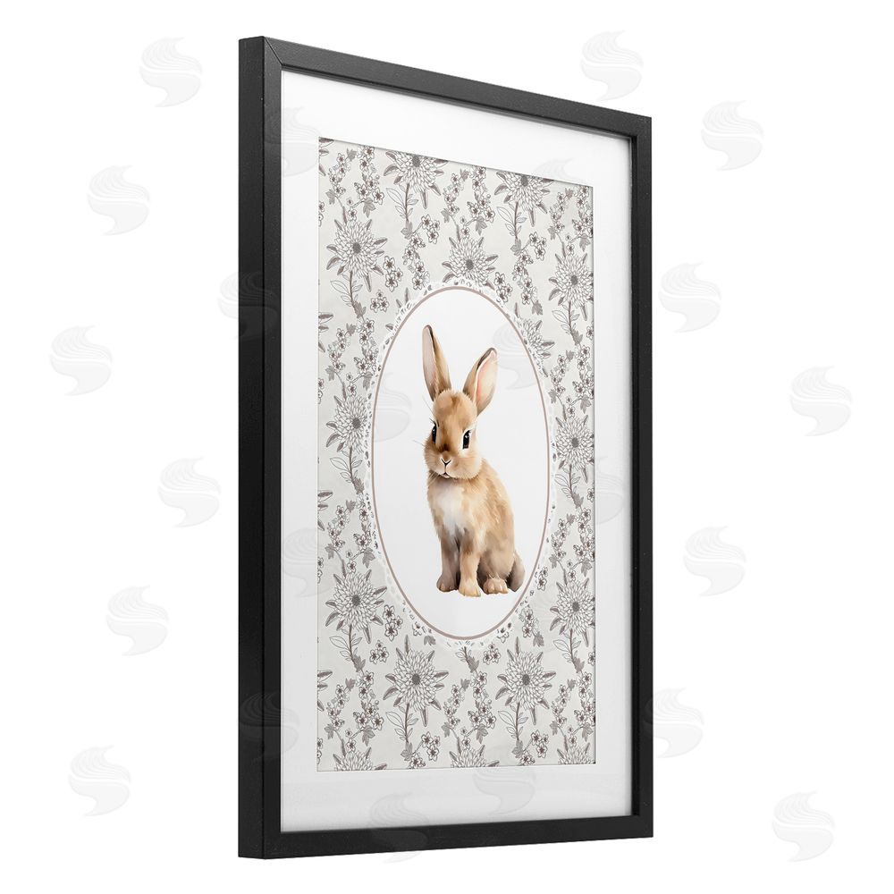 Ink Drop Loft Mauve Botanical Bunny Black Framed Print Under Glass Wall Art