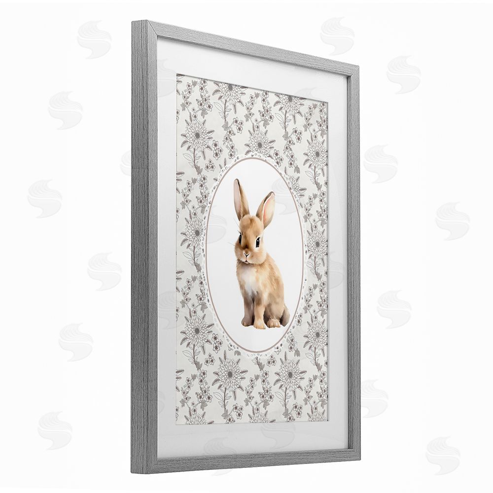 Ink Drop Loft Mauve Botanical Bunny Gray Framed Print Under Glass Wall Art