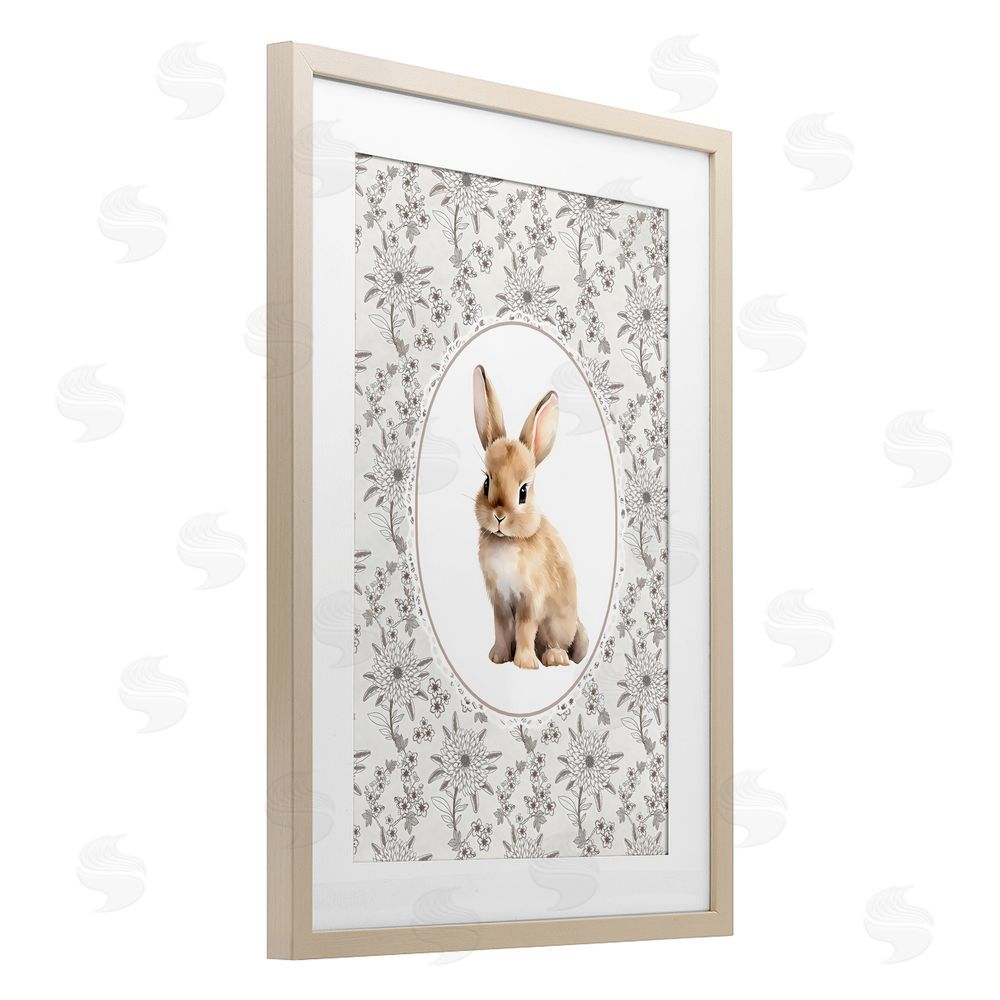 Ink Drop Loft Mauve Botanical Bunny Brown Framed Print Under Glass Wall Art