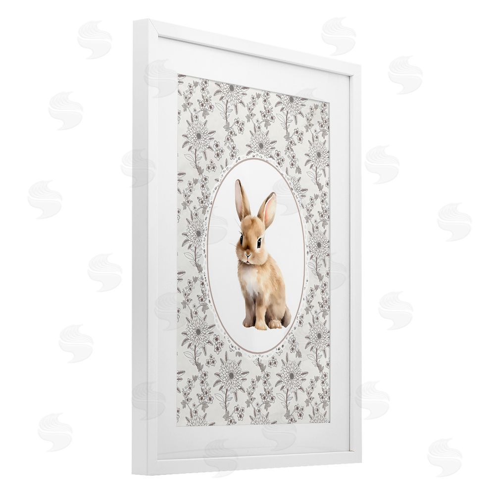 Ink Drop Loft Mauve Botanical Bunny White Framed Print Under Glass Wall Art