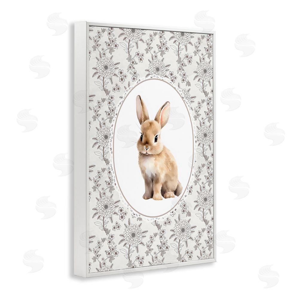 Ink Drop Loft Mauve Botanical Bunny White Framed Giclee Wall Art