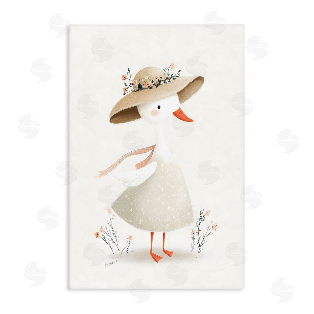 Ink Drop Loft Charming Goose in Sunhat Stretched Canvas Wall Art Print