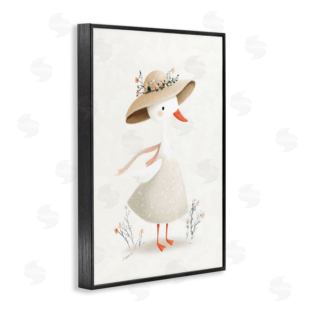 Ink Drop Loft Charming Goose in Sunhat Black Framed Giclee Wall Art Print