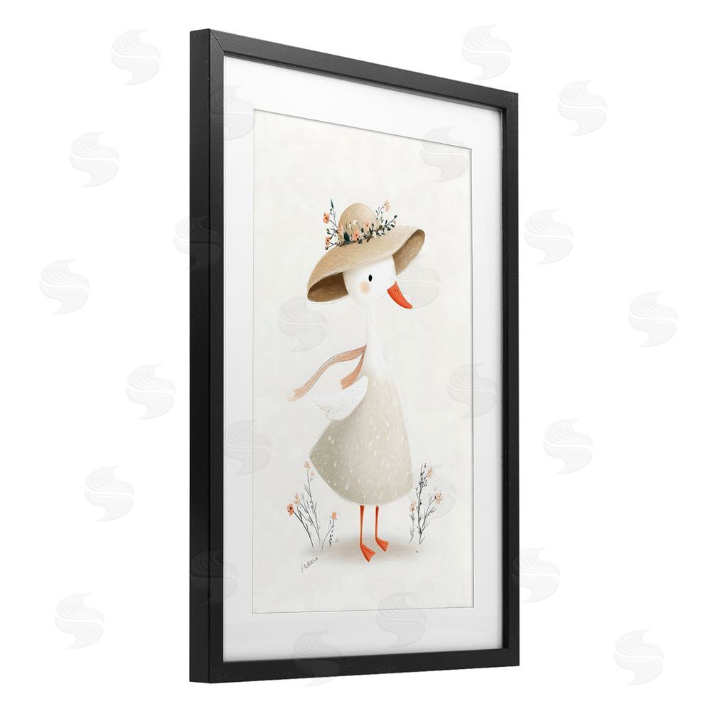 Ink Drop Loft Charming Goose in Sunhat Black Framed Print Under Glass with Matting Wall Art