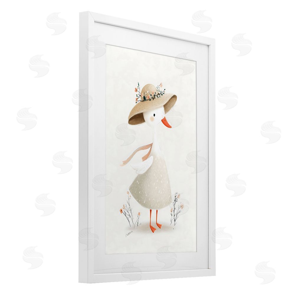 Ink Drop Loft Charming Goose in Sunhat White Framed Print Under Glass with Matting Wall Art