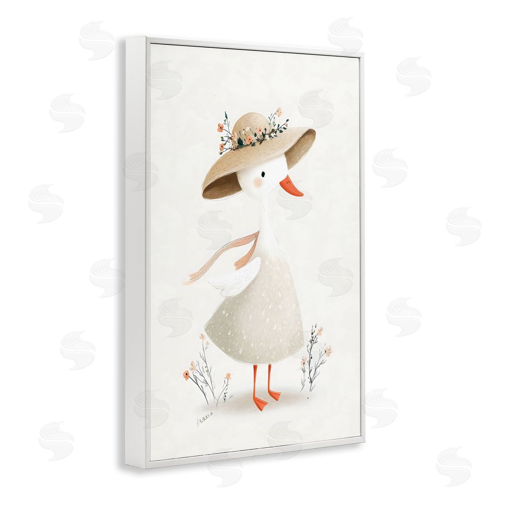 Ink Drop Loft Charming Goose in Sunhat White Framed Giclee Wall Art Print