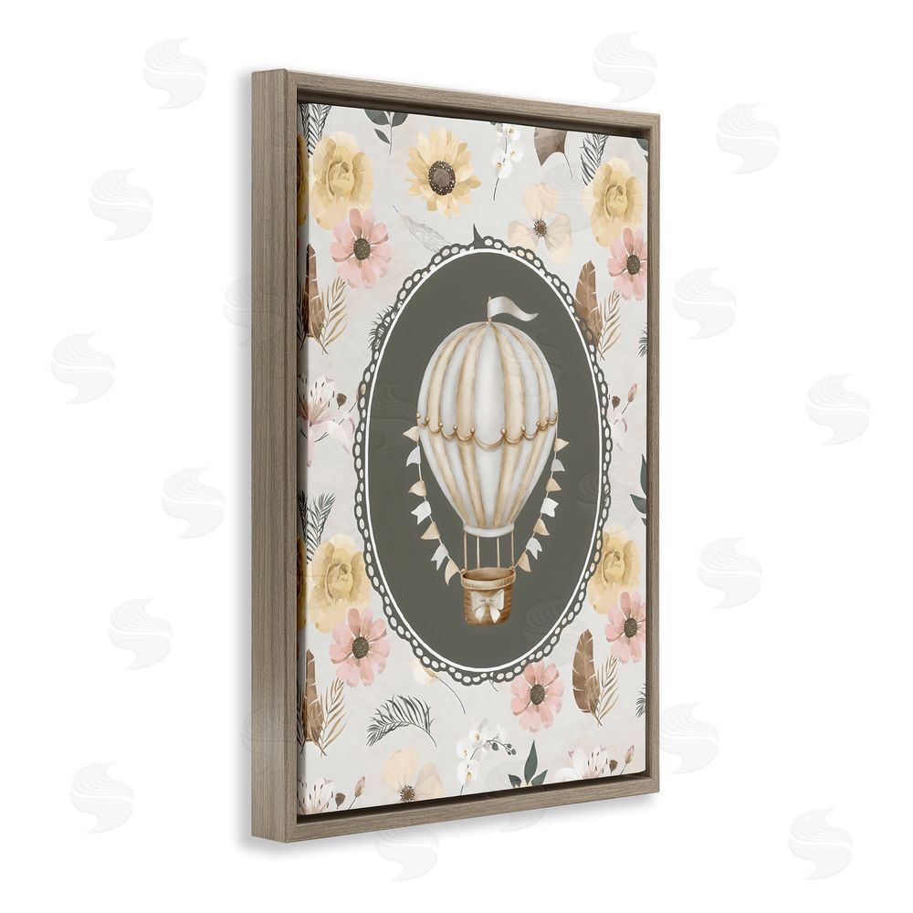Ink Drop Loft Sunnyside Balloon over Florals Brown Floating Framed Canvas Wall Art Print