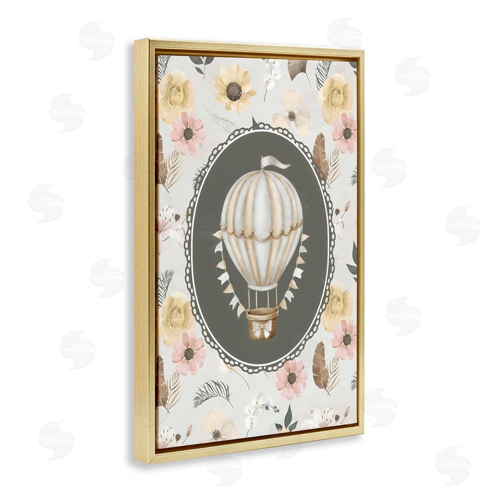 Ink Drop Loft Sunnyside Balloon over Florals Gold Floating Framed Canvas Wall Art Print