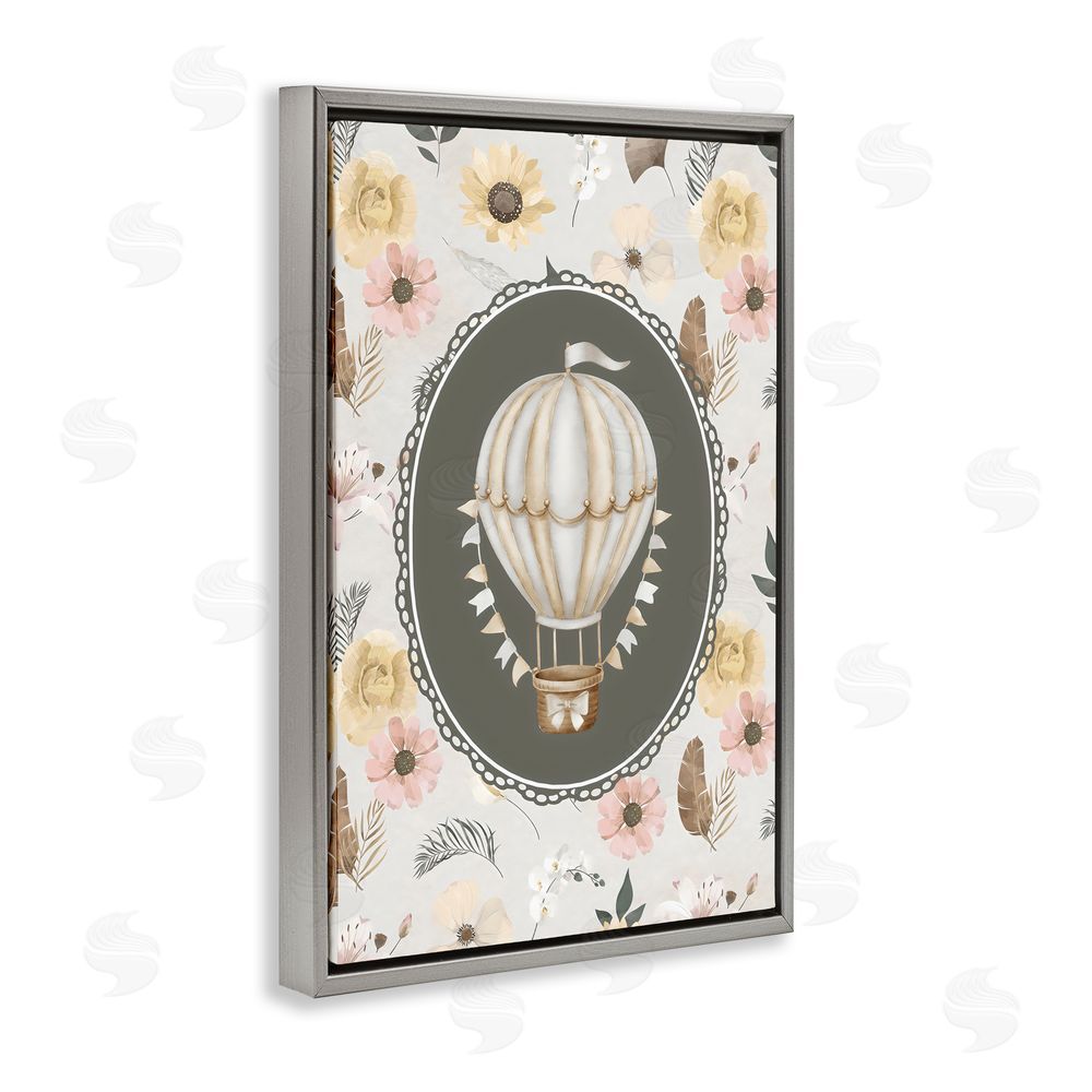 Ink Drop Loft Sunnyside Balloon over Florals Gray Floating Framed Canvas Wall Art Print