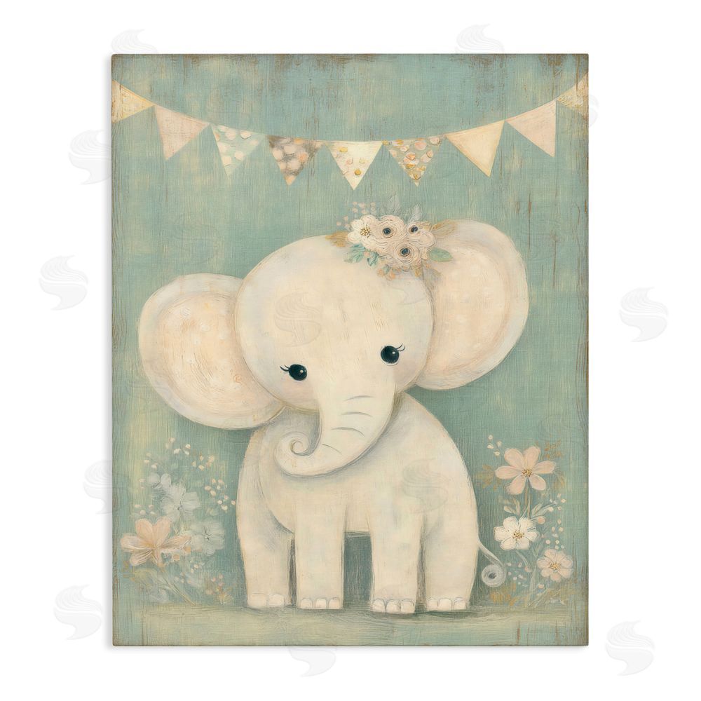 Ink Drop Loft Elephant with Overhead Banner Stretched Canvas Wall Art