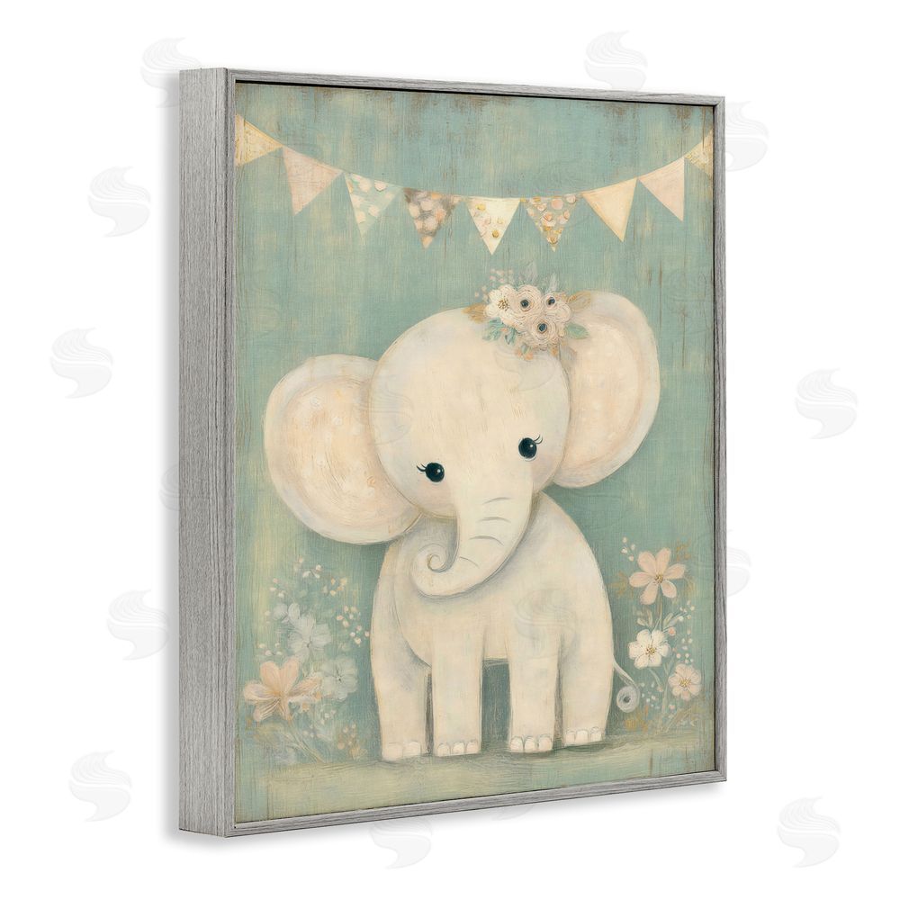 Ink Drop Loft Elephant with Overhead Banner Gray Framed Giclee Wall Art