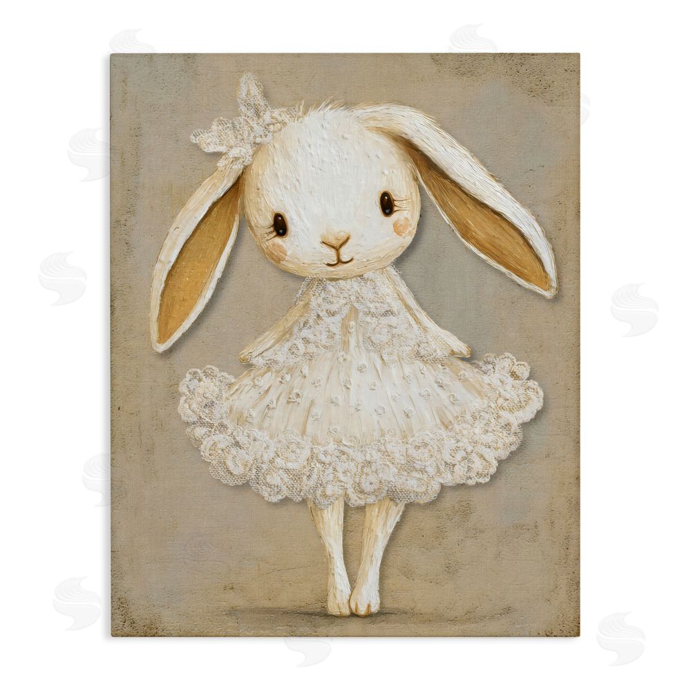 Ink Drop Loft Ballerina Bunny in Lace Dress Stretched Canvas Wall Art Print