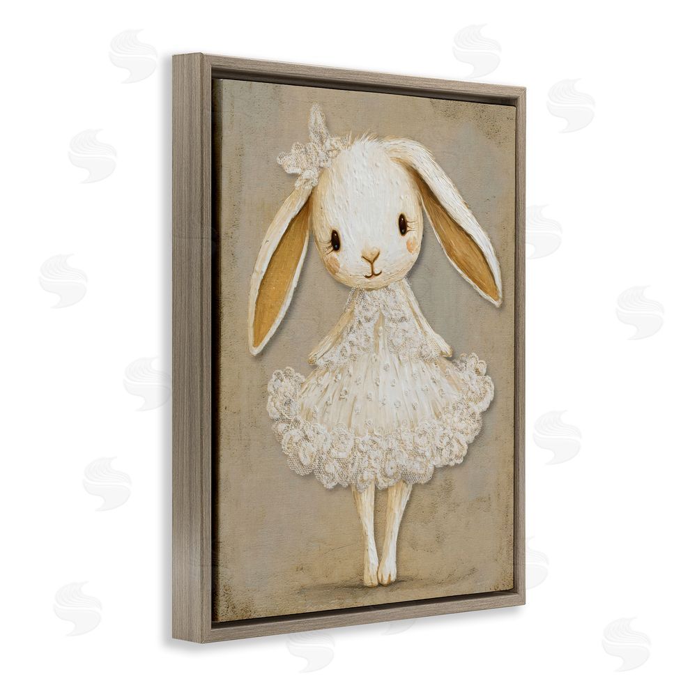 Ink Drop Loft Ballerina Bunny in Lace Dress Brown Floating Frame Stretched Canvas Wall Art Print