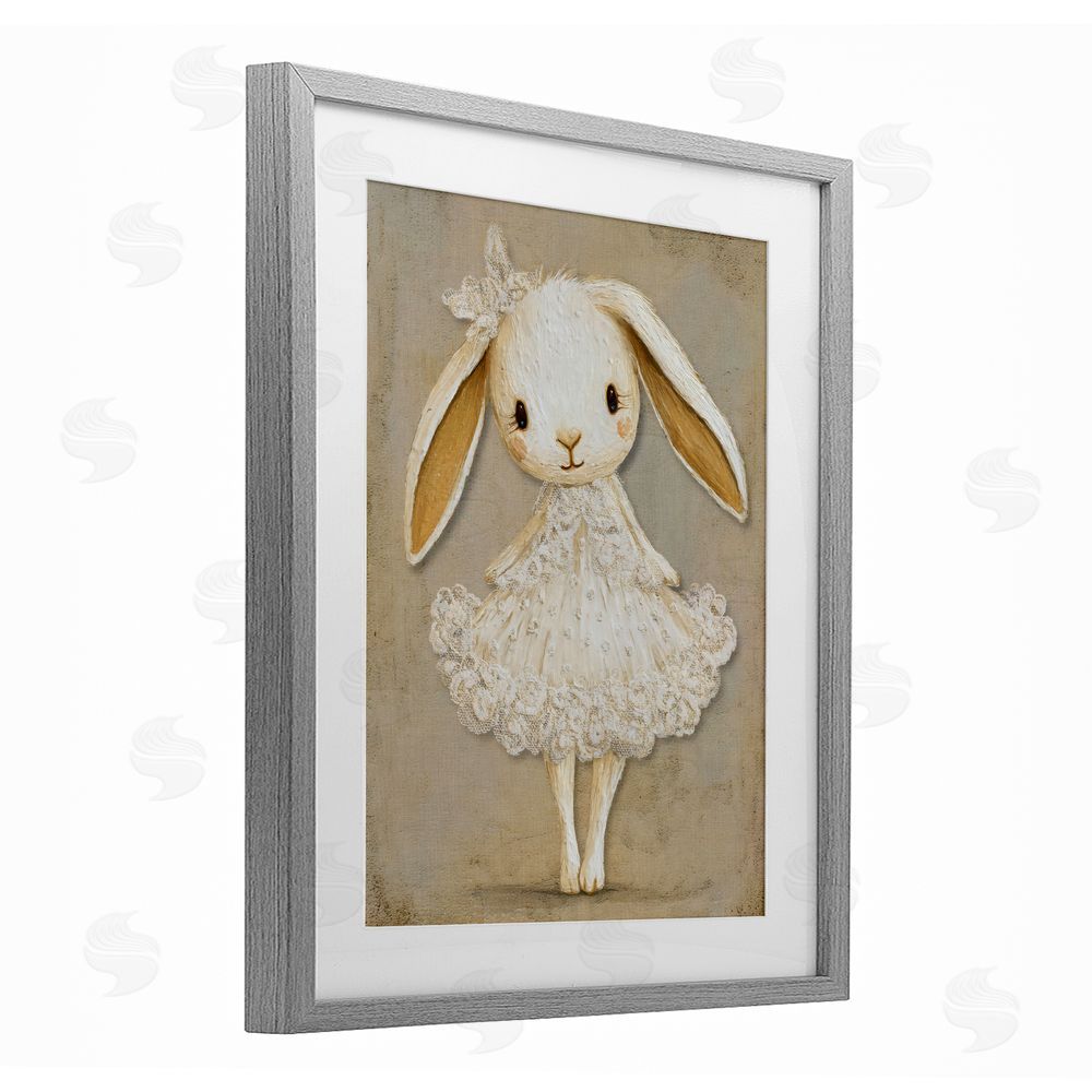 Ink Drop Loft Ballerina Bunny in Lace Dress Gray Framed Print Under Glass with Matting Wall Art