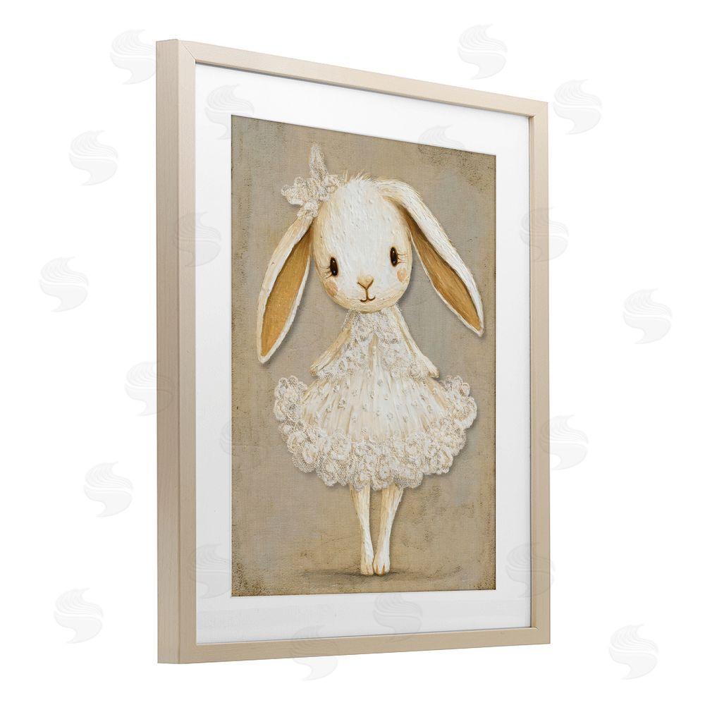 Ink Drop Loft Ballerina Bunny in Lace Dress Brown Framed Print Under Glass with Matting Wall Art