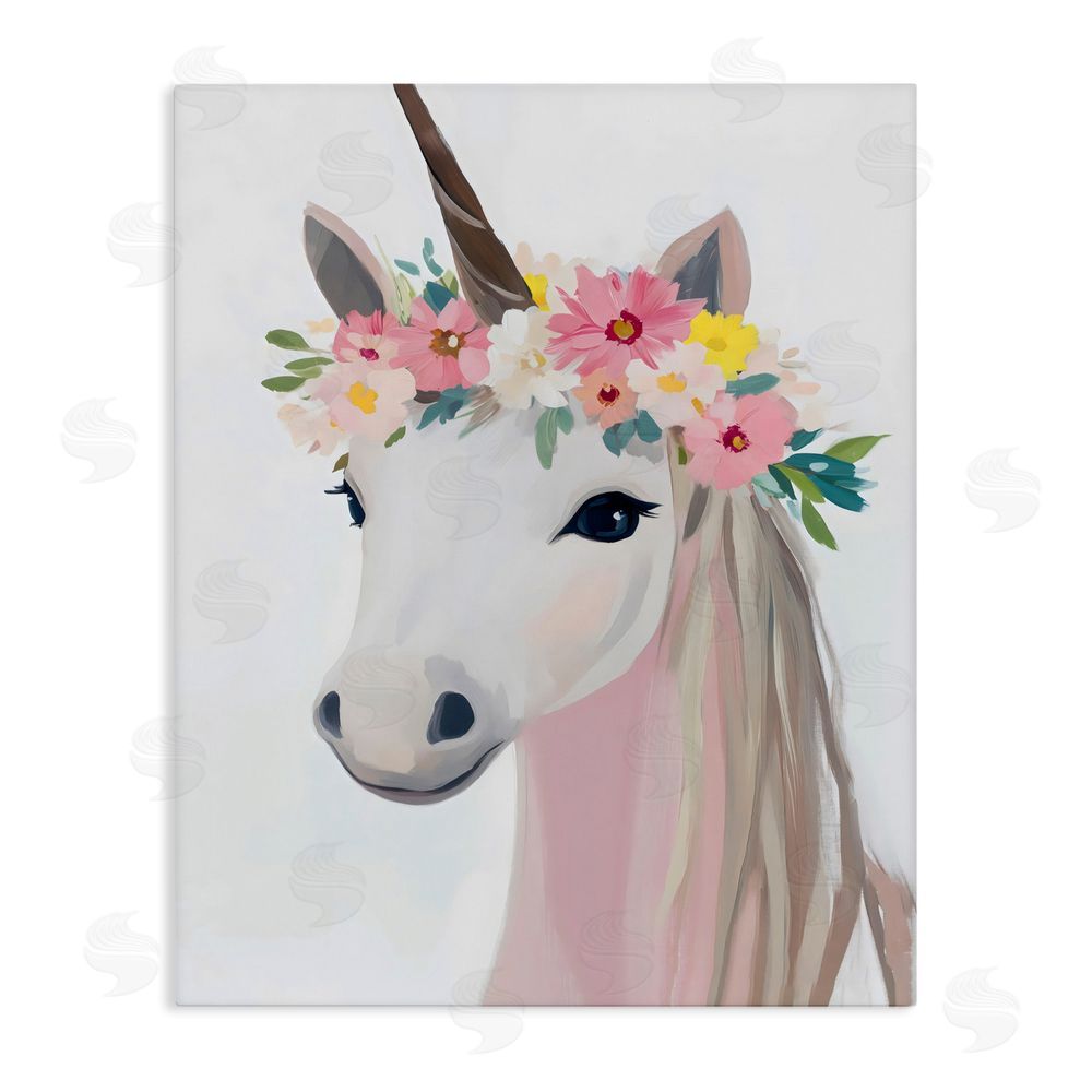 The Prints Vibe Flower Crown Unicorn Stretched Canvas Wall Art
