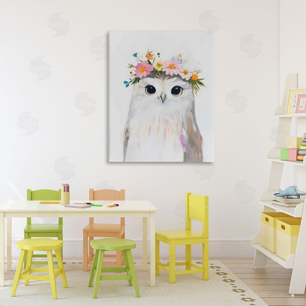 The Prints Vibe Flower Crown Owl Stretched Canvas Wall Art in Room