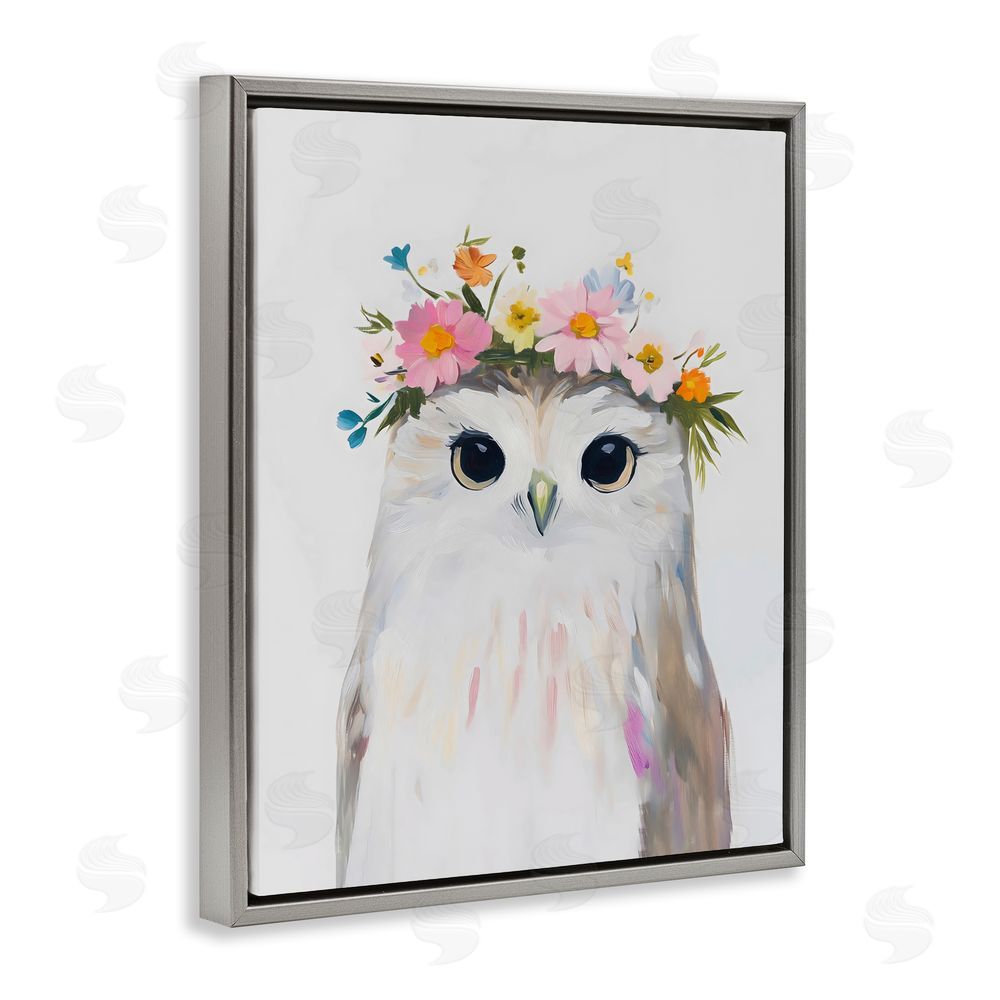 The Prints Vibe Flower Crown Owl Gray Floating Framed Canvas Wall Art