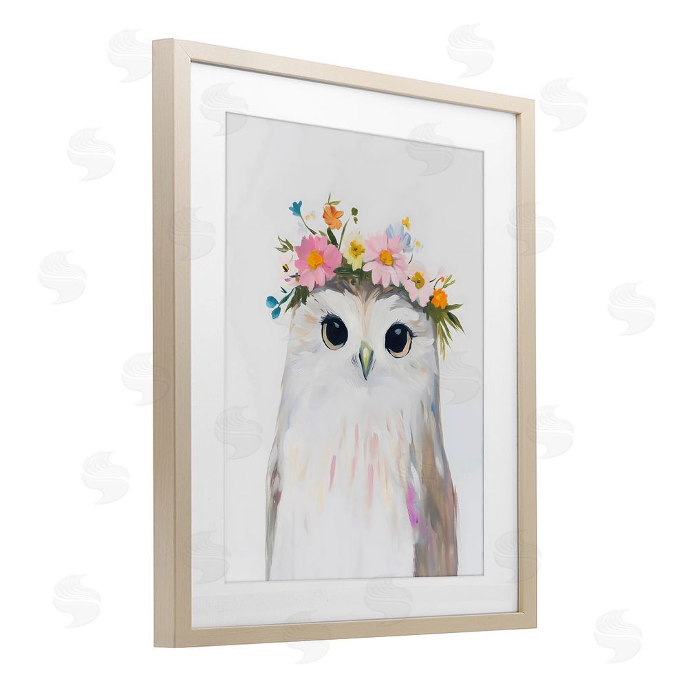 The Prints Vibe Flower Crown Owl Brown Framed Print Under Glass Wall Art