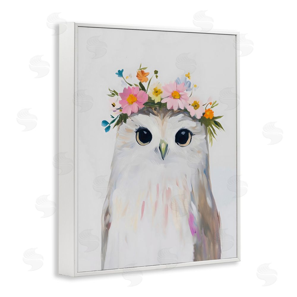 The Prints Vibe Flower Crown Owl White Framed Giclee Wall Art