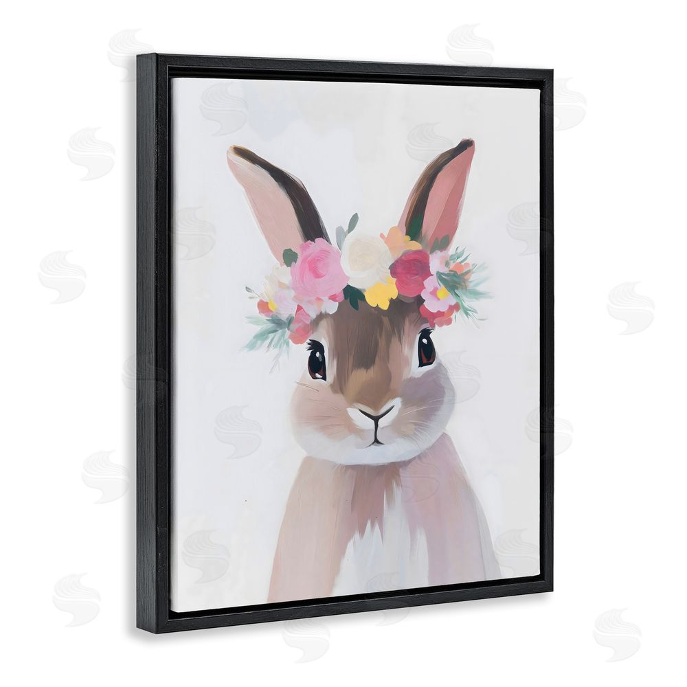 The Prints Vibe Flower Crown Rabbit Black Floating Framed Canvas Wall Art