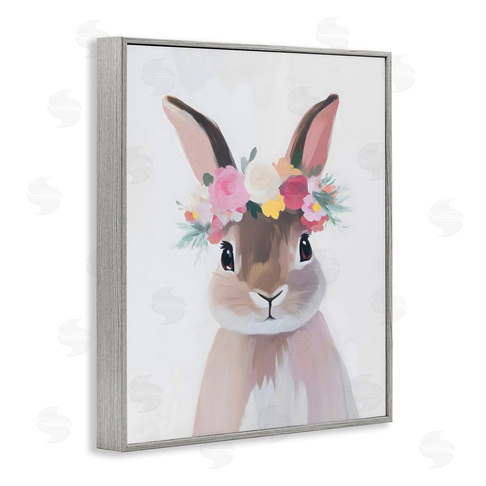 The Prints Vibe Flower Crown Rabbit Gray Framed Giclee Wall Art