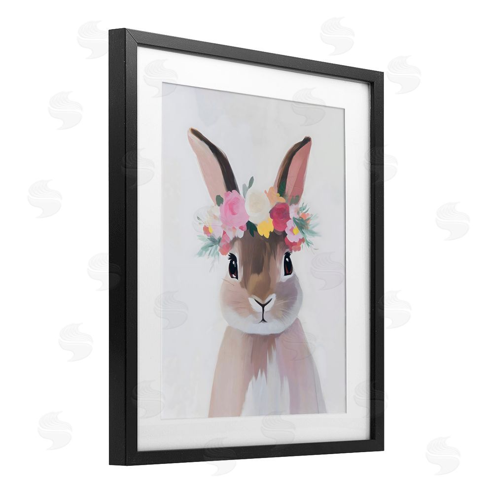 The Prints Vibe Flower Crown Rabbit Black Framed Print Under Glass Wall Art
