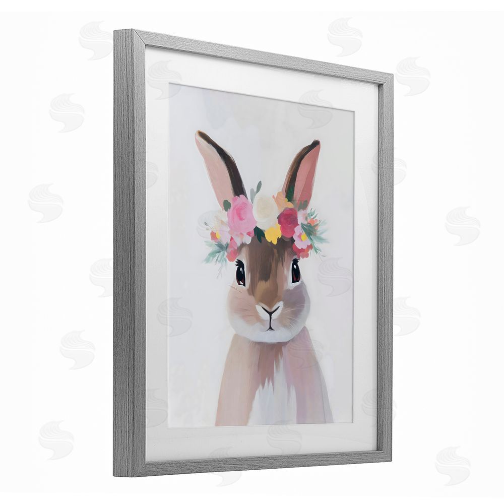 The Prints Vibe Flower Crown Rabbit Gray Framed Print Under Glass Wall Art