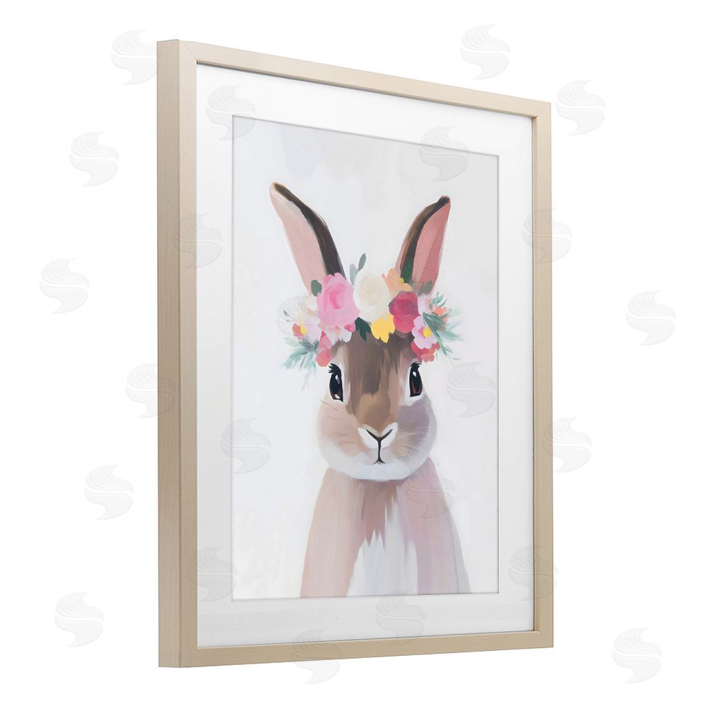 The Prints Vibe Flower Crown Rabbit Brown Framed Print Under Glass Wall Art