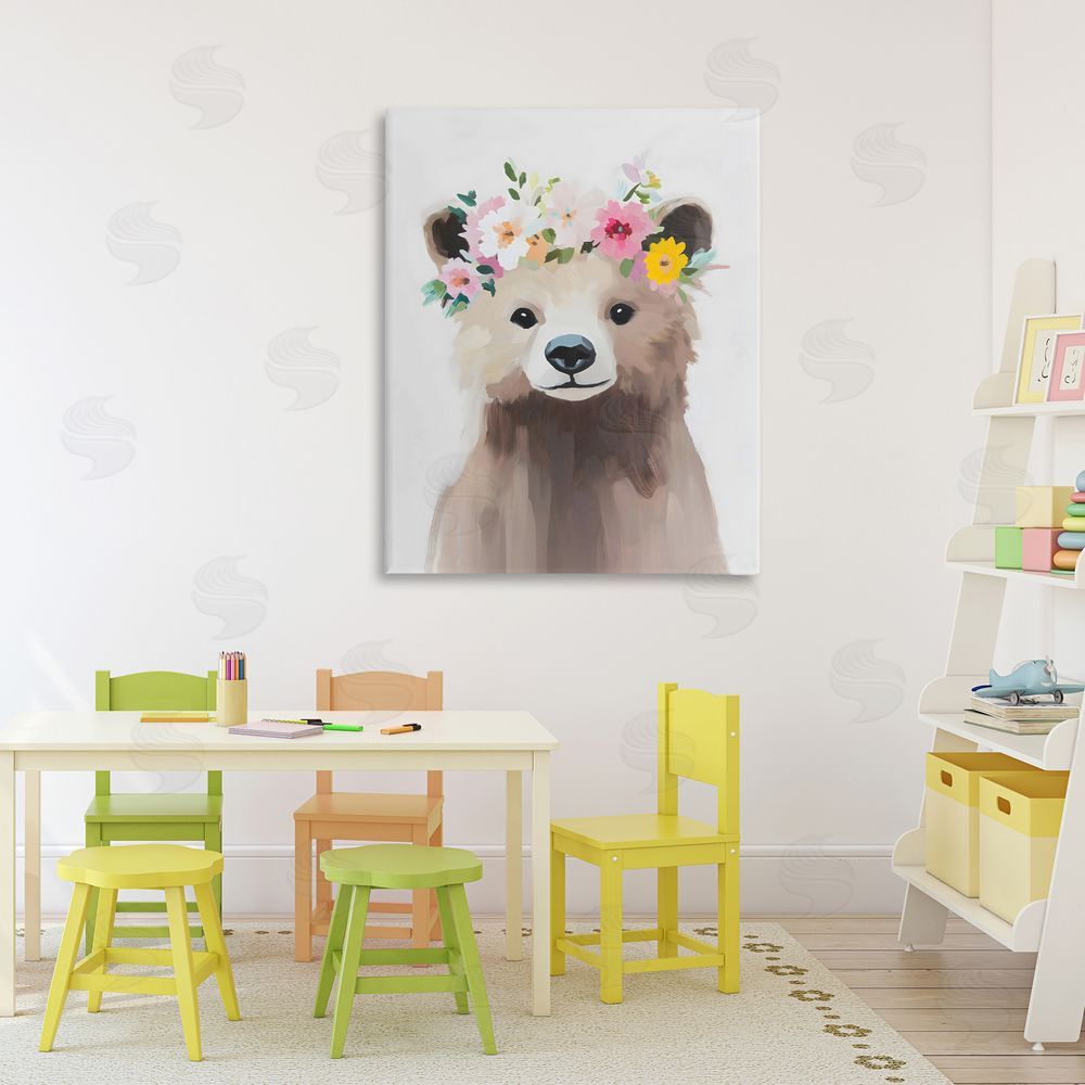 The Prints Vibe Flower Crown Bear Stretched Canvas Wall Art in Room