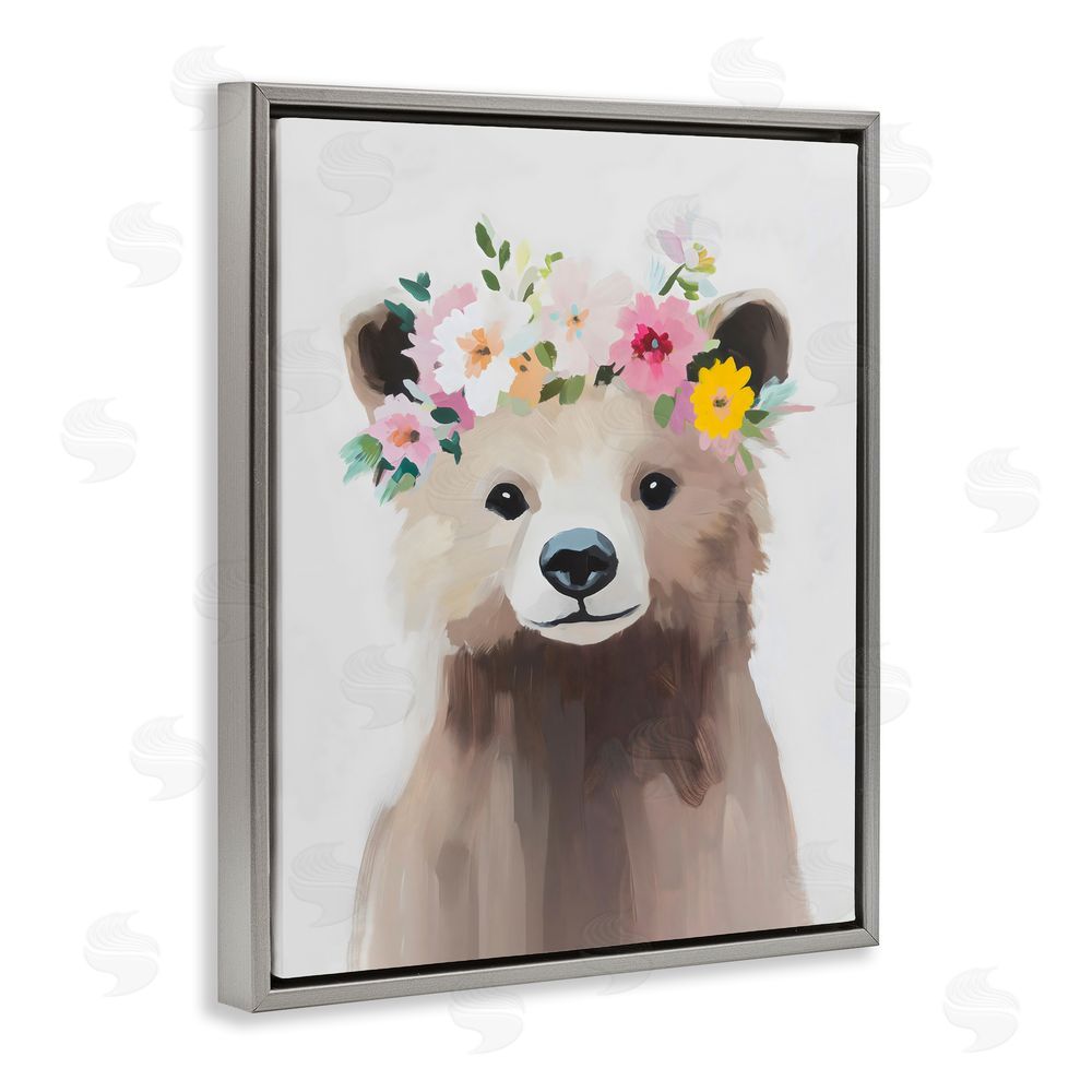The Prints Vibe Flower Crown Bear Gray Floating Framed Canvas Wall Art